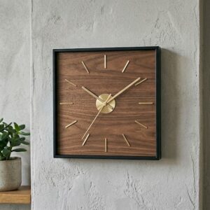 Mid-Century Modern Square Walnut Wall Clock